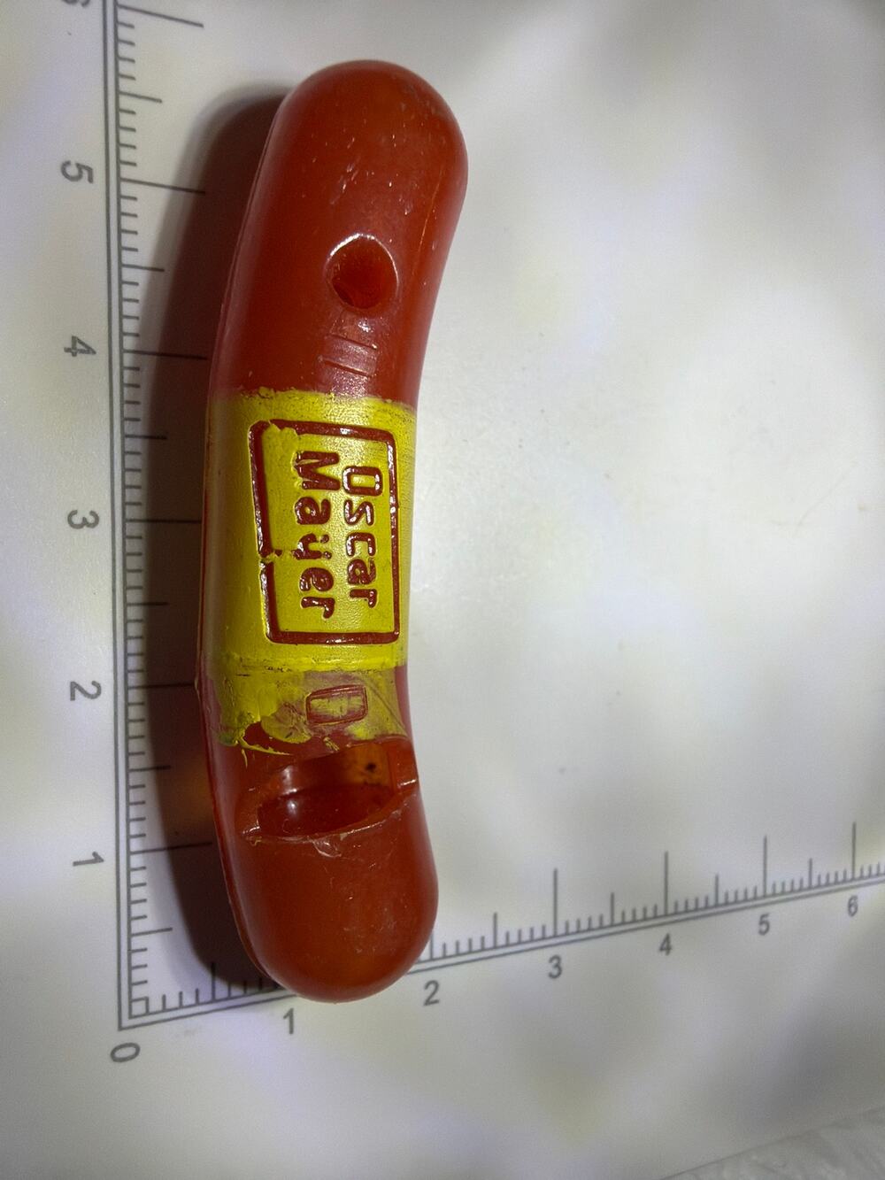 Vintage Oscar Mayer Hot Dog Plastic Whistle Advertising Promo Toy Red Yellow